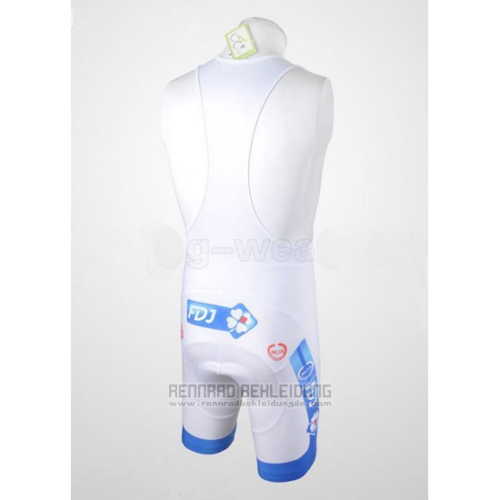 2010 Fahrradbekleidung FDJ Wei und Hellblau Trikot Kurzarm und Tragerhose